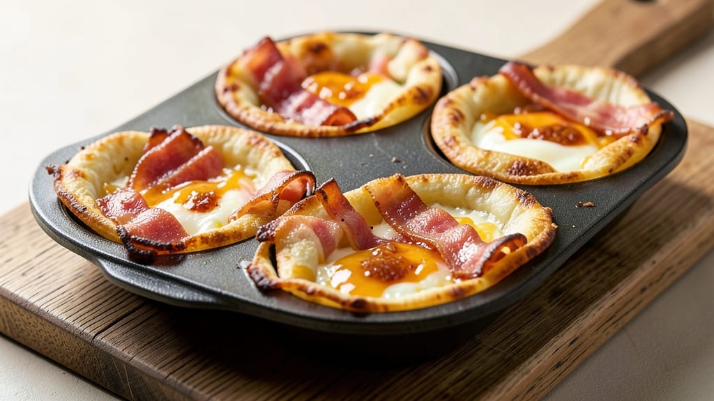 Turkey Bacon Egg Cups Recipe: Crispy Tortilla Shells With Perfectly Poached Eggs Inside