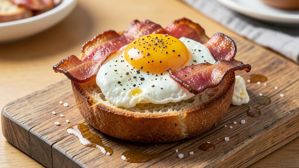 Bacon, Egg, and English Muffin Recipe: Crispy Crust Meets Runny Yolk Brilliance