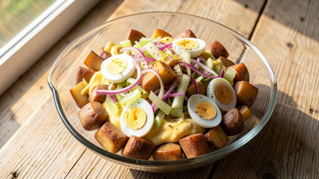 Southern Style Egg Potato Salad Recipe: Bold Mustard and Celery Crunch