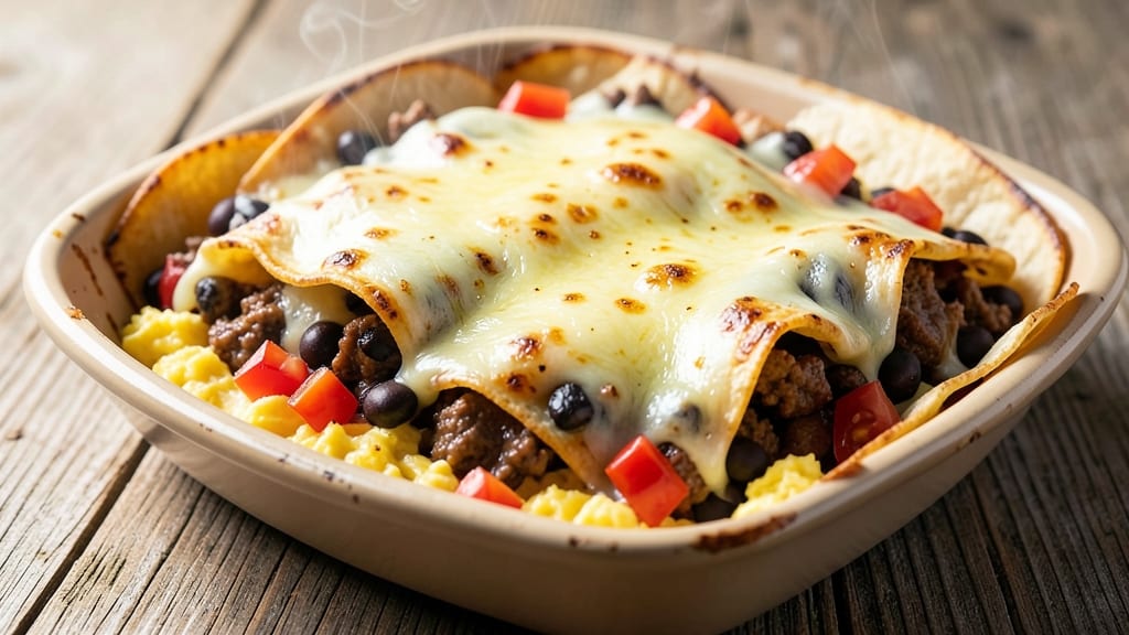 Taco Egg Bake Recipe: Crispy Tortilla Layers and Runny Yolk Magic
