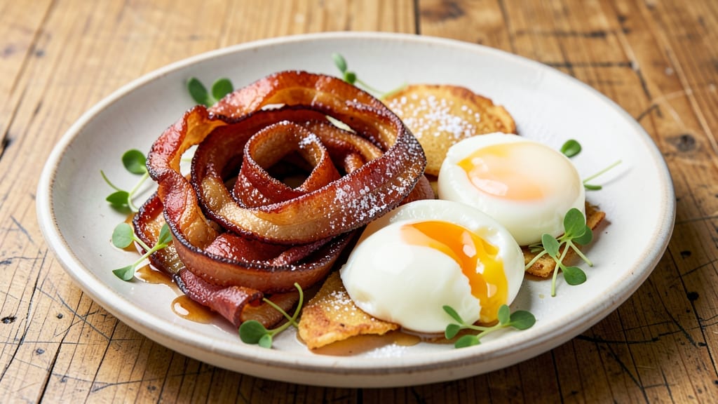 Bacon and Eggs Recipe Ideas: Crispy Pancake Stacks With Runny Yolk Magic