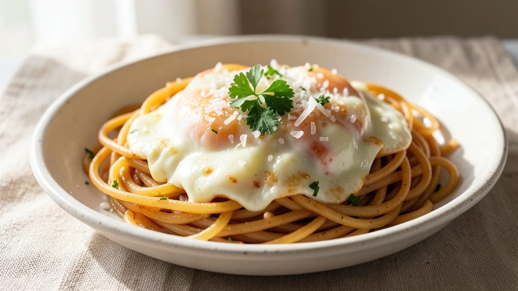 Spaghetti Egg Parmesan Recipe: Breakfast Twist With Cheesy Noodle Crunch
