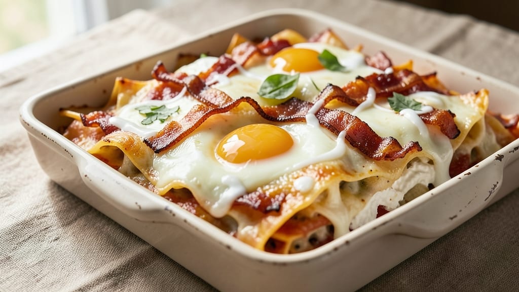 Bacon and Egg Lasagna Recipe: Layered Breakfast Casserole With Crispy Top