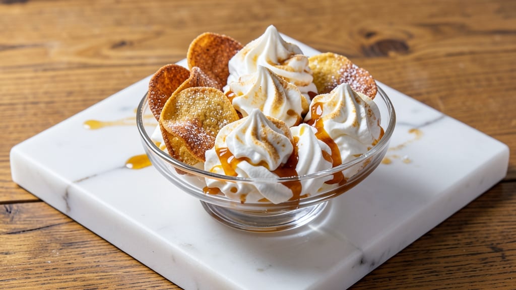 Snow Egg Dessert Recipe: Vanilla Bean Swirls in Crispy Tortilla Cups