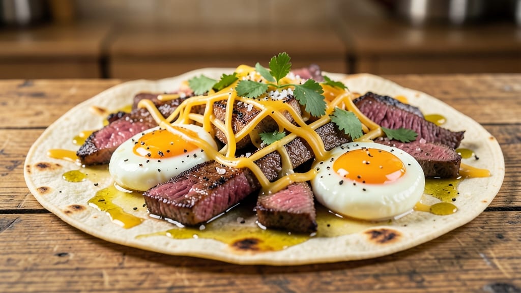 Steak Egg and Cheese Recipe: Crispy Tortilla Cups With Melted Cheese and Runny Yolk Magic