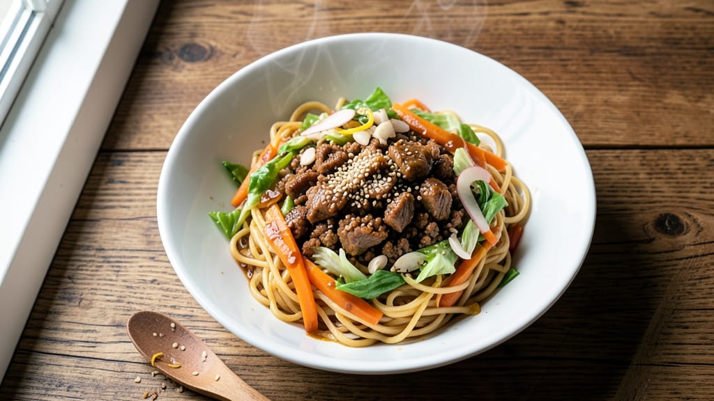 Traditional Recipe for Egg Roll in a Bowl: Wok-Fried Noodles With Fragrant Soy-Ginger Sauce