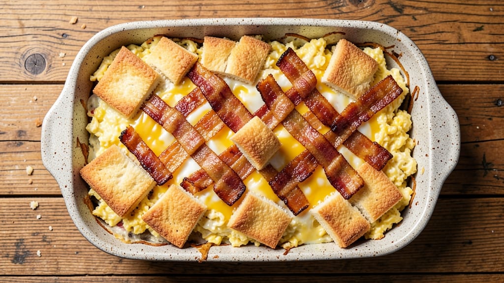 Bacon Egg and Cheese Biscuit Casserole Recipe: Crispy-Topped Breakfast Bake in One Bowl
