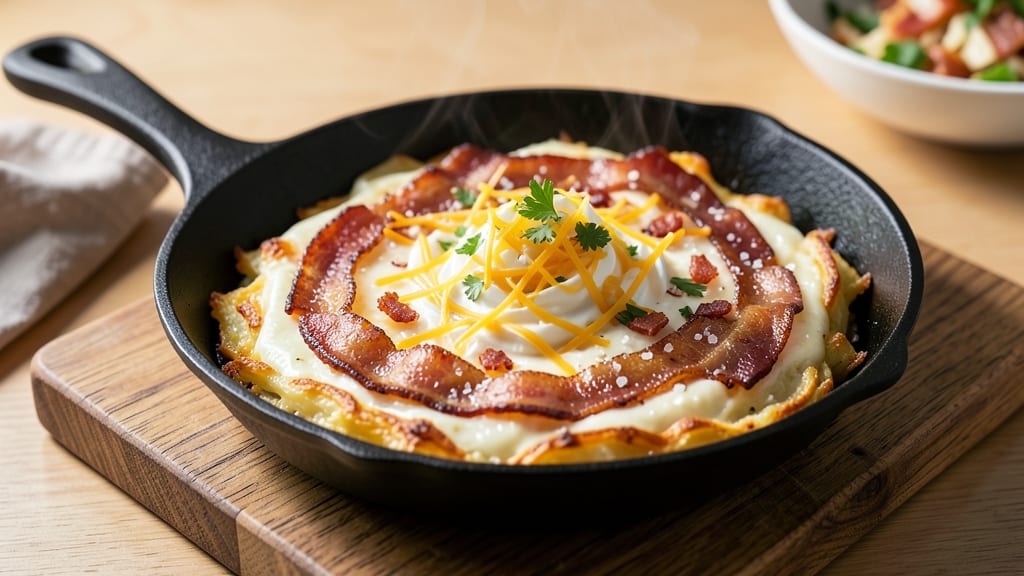 Bacon and Hash Brown Egg Bake Recipe: Crispy Top, Runny Yolk Magic in One Pan