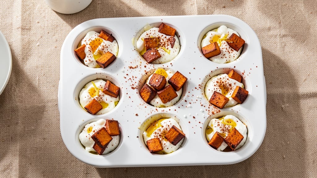 Sweet Potato Egg Bites Recipe: Spiced Roast Sweet Potatoes With Silky Egg Ribbons
