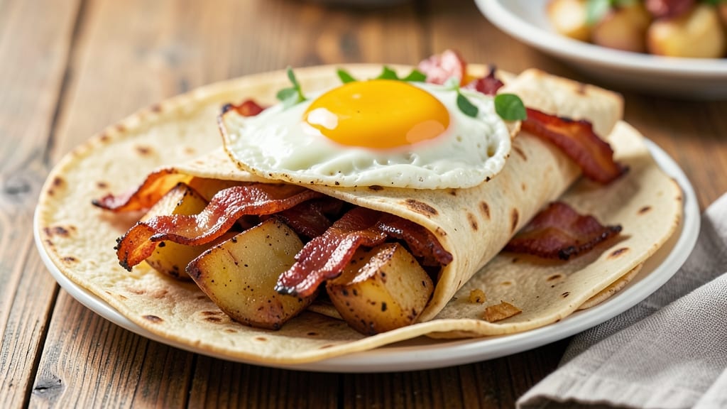 Bacon Egg and Potato Breakfast Burrito Recipe: Crispy Tortilla Wrapped Protein-Packed Power